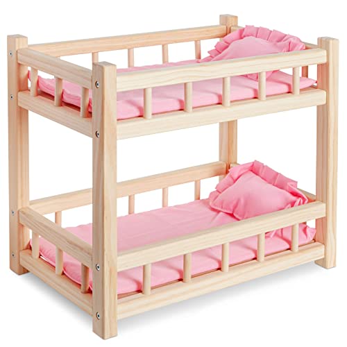 Holz Puppenetagenbett - Puppenbett für Puppen bis zu 36 cm - Kreatives Spielen mit Puppenmöbeln Rosa von WOODTASTIC