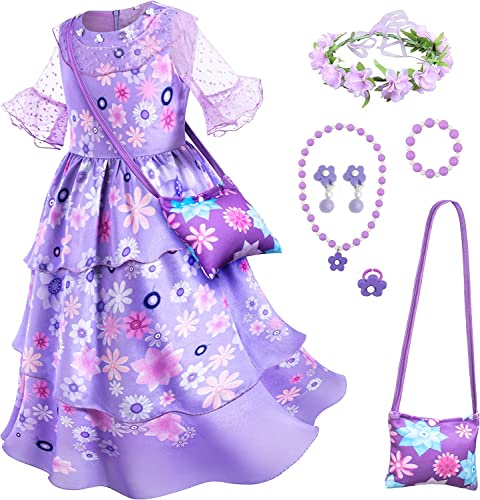 WOOLUCK® Isabella Prinzessin Kleid Mädchen,Mirabel Prinzessin Kostüm mit Zubehör,für Halloween Karneval Prinzessin Geburtstag Party von WOOLUCK