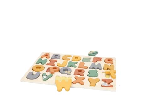 WOOMAX 33063 Kinderpuzzle Alphabet aus Holz, Alphabet für Kinder, enthält 26 Teile, Brett, 30 x 22,5 cm, weiche Farben, FSC-Zertifiziert, sensorisches Spiel, Lernspielzeug, ab 24 Monaten von WOOMAX