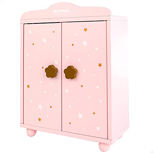 ColorBaby WOOMAX 49362 Woomax Puppenschrank aus Holz mit 3 Kleiderbügeln, rosa Kleiderschrank plus 3a von WOOMAX