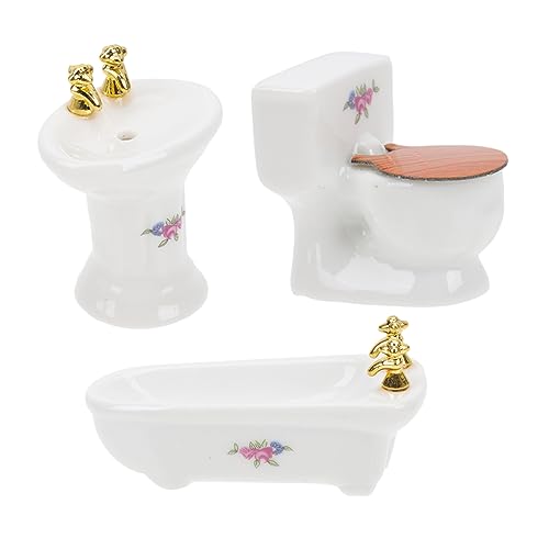 WOONEKY 1 Satz Badezimmer 3-teiliges Set Mini-Möbel Miniaturmöbel Mini-Toilettenbecken Badezimmer Dekoration baddekorationen Toy gefälschter Waschtisch gefälschte Toilette aus Keramik von WOONEKY