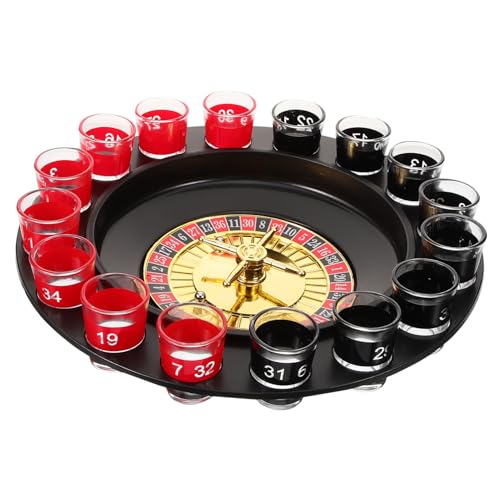 WOONEKY 1 Satz Weindrehteller Schnapsgläser mit Rouletterad Würfel Trinken Freizeit-Tischspiele drinkspiel unterhaltungsspiele Plattenspieler Roulette-Rad-Brett Party-Shot-Roulette Glas von WOONEKY