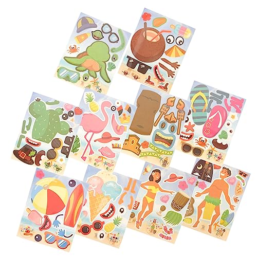 WOONEKY 10 Blatt Hawaii-Aufkleber Kühlschrank Aufkleber Schwimmaufkleber Scrapbooking-Sticker Hawaii Party Dekoration sommerdeko Scrapbooking-Aufkleber Aufkleber im Strandstil Kupferplatte von WOONEKY