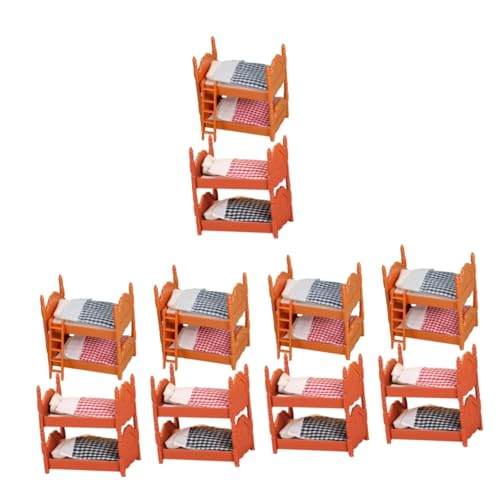 WOONEKY 10 Sätze Mini Etagen Bett Miniatur-Etagenbetten Miniaturszenenmodelle Minibett puppenhaus doppelstockbetten für Kinder Spielzeug Mini-Hausbett Miniatur-Etagenbettmodell Stoff von WOONEKY