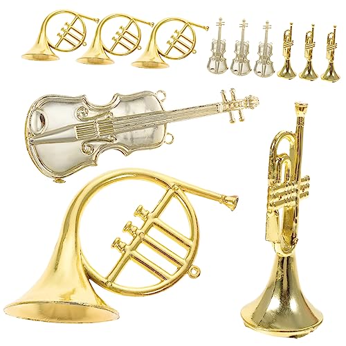 WOONEKY 12 Stück Musikinstrument Modell Mini Spielzeug Weihnachten Musikinstrument Ornament Trompete Spielzeug Weihnachtsdekoration Mini Geige Winzige Geigen Mini Trompete von WOONEKY