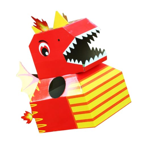 WOONEKY 1stk Dinosaurier-Kopf Karton Kleidung Selber Machen Kinderspielzeug Zum Zusammenbauen Tragbarer Karton-Dinosaurier Kinderkostüme Kreativer Tragbarer DIY-karton Rot Papier von WOONEKY