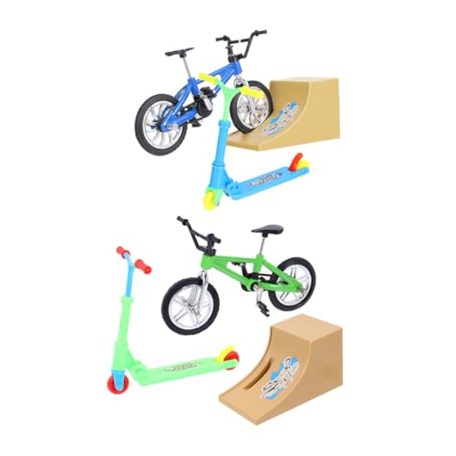 WOONEKY 2 Sätze Fingerrad Puppenhaus-Fahrrad Tischspiel Mini-Schreibtisch-wettbewerbsspiel Fingerspitzen-sportspielzeug Fingerscooter Fingerfahrradspielzeug Mini-fahrradrampe Plastik von WOONEKY