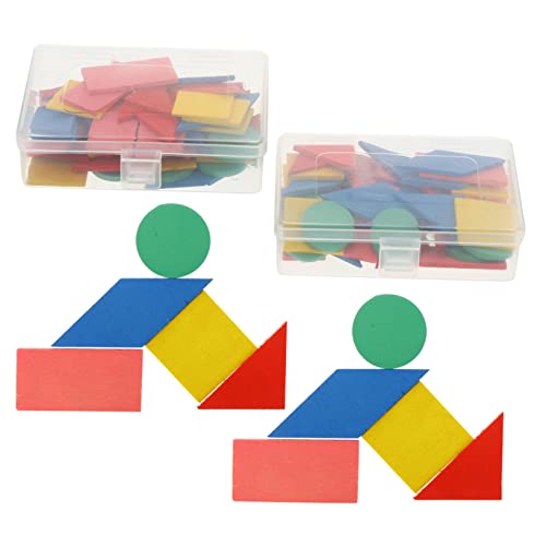 WOONEKY 2 Sätze Mathe-Puzzle-lehrmittel Lustiges Puzzle in Puzzleform Geometrie-Tangram-Puzzle Formpuzzle Für Kinder Lernspielzeug Für Kinder Form-Puzzle-Spielzeug Rätsel Hölzern von WOONEKY