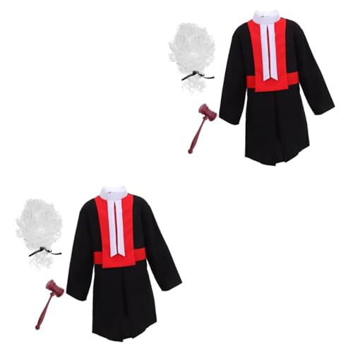 WOONEKY 2 Sätze Richteruniform für Kinder Richter Perücke Kostüm Richterperücke und Hammer halloweenkostüme für Kinder halloweenkostüme+für+Kinder Spielhaus-Party-Perücke Party Perücke von WOONEKY