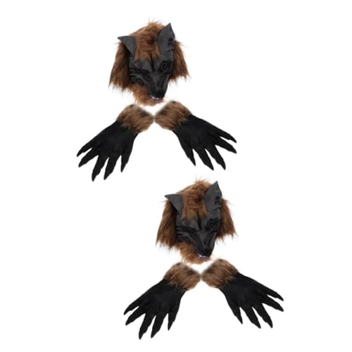 WOONEKY 2 Sätze Wolf-handschuh-maske Haube Wolf-cosplay-kostüm Halloween Hexennase Reh Halloween-cosplay-maske Gruselige Maske Für Halloween Halloween-kopf Fursuit Pelzige Pfoten Vinyl von WOONEKY