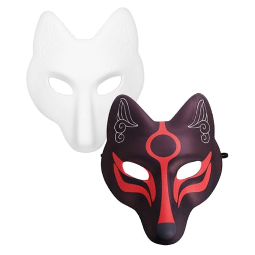 WOONEKY 2 Stück Handbemalte Fuchsmaske Aus Für Halloween-partys Halbgesichtige Wolfsmaske Vollgesichtsmaskenkostüm Maskentier Halbgesichts-fuchsmaske Anime-fuchs- von WOONEKY