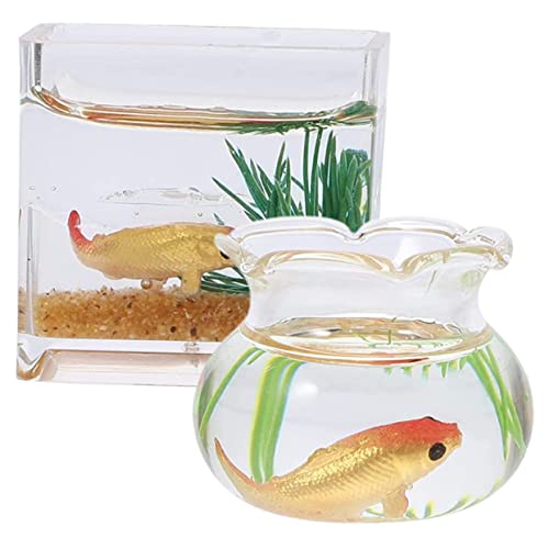 WOONEKY 2 Stück Miniatur Aquarien Aus Verschleißfeste Desktop Dekoration Mit Fischschalen Für Kreative Aquarienmodelle Und Puppenhaus Dekoration von WOONEKY