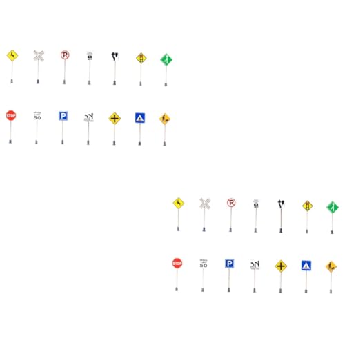 WOONEKY 28 STK Zubehör Für Mikrolandschaften Sandtisch-verkehrszeichen Verkehrsmodell Für Kinder Spielset Mit Straßenschildern Straßenschild Spielzeugmodell Mini-anzeige Abs Plus Edelstahl von WOONEKY