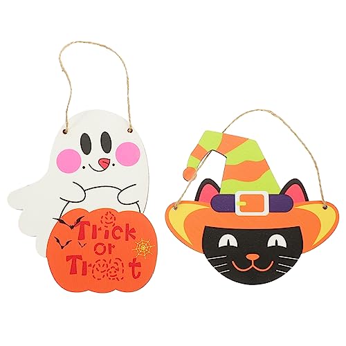 WOONEKY 2Pcs Halloween Schilder Hölzerne Haustür Schild Halloween Holzschilder Holzplaque Anhänger Halloween Tür Schmücken Halloween Haustür Schild Halloween Holzanhänger Tür Anhänger von WOONEKY