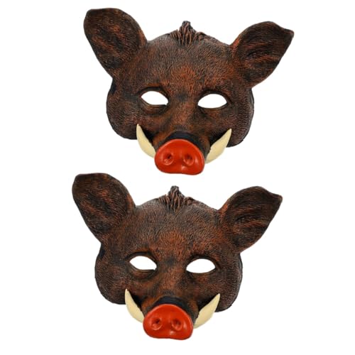 WOONEKY 2St Wildschwein Maske Halbgesichtsmaske Kostüm Plüsch Schweinchen Masken tierische Maske Tiere halloween costume halloween kleidung Maskerade-Party-Maske Dekorative Maske Pu Brown von WOONEKY