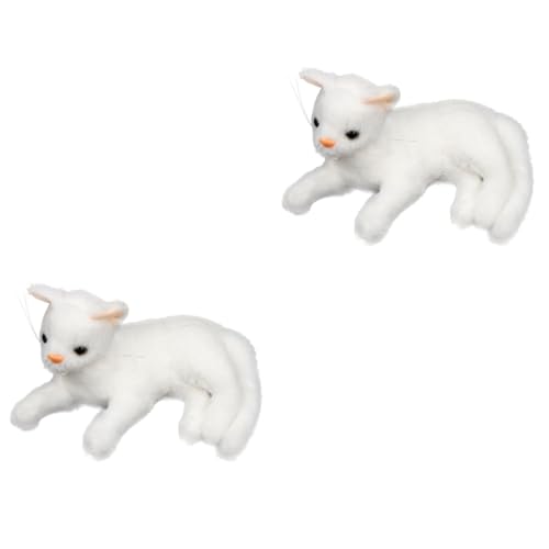 WOONEKY 2St graue Katze Kuscheltiere lebensechte Katzenspielzeuge -Katzenspielzeug Animal Figures süße plüschtiere Katze Stofftier realistisch Katzen Stofftier Plüsch Weiß von WOONEKY