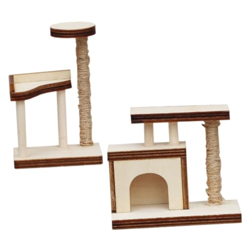 WOONEKY 2St katzenbaum katzenmöbel puppenstubenmöbel Miniaturmöbel cat Tree Mini-Kratzbäume aus Holz Simulations-Kratzbäume Mini- -Layout-Requisite Mini-Hausbedarf hölzern Khaki von WOONEKY