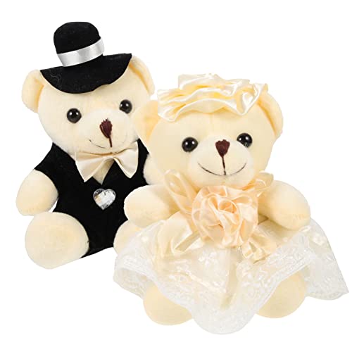 WOONEKY 2st Hochzeitsbärenpuppe Hochzeitsbärenfiguren Tierzimmerdekorationen Gefüllte Plüschbären Kleine Bären Spielzeug Ausgestopft Spitze Bären Puppe Bärenverzierung Pp Baumwolle Weiß von WOONEKY