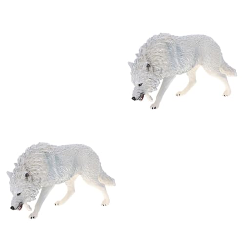 WOONEKY 2st Nordamerikanisches Braunes Wolfsmodell Tierornament Simulierte Wolfsfiguren Realistisches Wolfsmodell Mini-Wolf-skulptur Tierwelt Tierverzierung Tisch-Wolf-Ornament Abs Weiß von WOONEKY