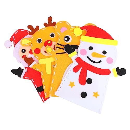 WOONEKY 4 Packungen Weihnachtshandpuppe Stoff für Handpuppen zubehör für handpuppen selber Machen weihnachtsmann handpuppe Weihnachtsbasteln für Kinder Bausatz für Handpuppen Nicht gewebt von WOONEKY