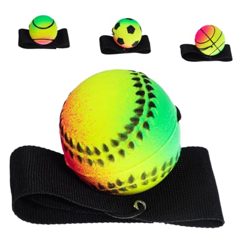 WOONEKY 4 Stück Hüpfender Ball Handwurfspielzeug Handgelenkrücklaufkugel 2,48 Leuchtende Handgelenk Rückprallkugel Handgelenk Ballspielzeug Sporthandballen für Kinder Armbandbälle Gummi von WOONEKY