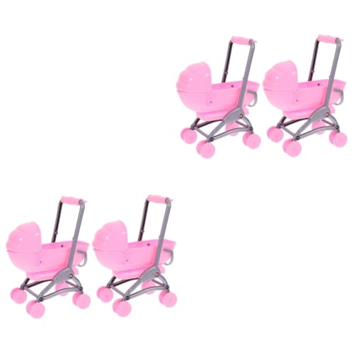 WOONEKY 4 Stück Kinderspielzeug Kinderwagen Puppenbett Puppenmöbel Modell Kinderwagen Für Puppen Puppenhaus Miniatur Puppenwagen Puppenzubehör Spielzeug Abs Rosa von WOONEKY