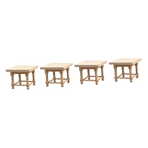 WOONEKY 4 Stück Mini-möbelmodell Miniaturen Mini- Miniaturhaus Simulation Teetisch Puppenstubenmöbel Mini-esstisch Mini-Spielzeug Quadratischer Couchtisch Minifiguren Mini-häuser Holz von WOONEKY