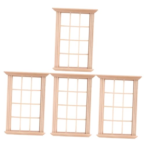 WOONEKY 4 Stück Miniatur Holzfenster Für Puppenhaus Dekorative Fenstermodelle Zur Verschönerung Von Puppenstuben Und Miniatur Szenen Ideal Für Kreative Bastelprojekte von WOONEKY