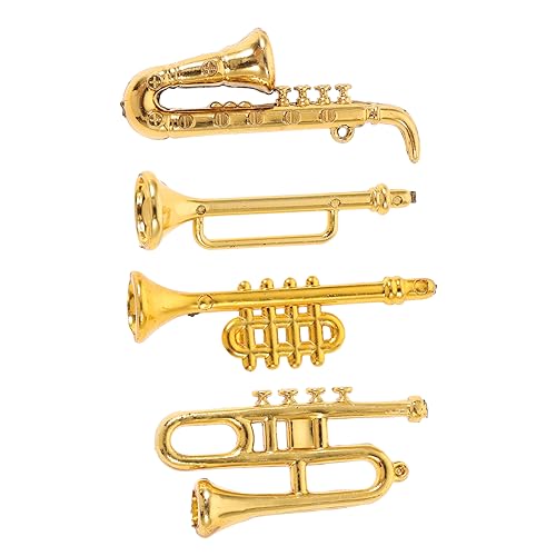 WOONEKY 4 Stück Modelle von Musikinstrumenten Miniatur-Saxophon Mini-Trompete Miniatur-Musikinstrumente bastelzeug musikspielzeug Mini-Dekor Mini-Kunststoff-Musikinstrument Plastik Golden von WOONEKY