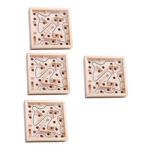 WOONEKY 4 Stück Palmenlabyrinth Handheld-Labyrinth-Spiel Labyrinth-Labyrinth-Spiel Kinder Puzzle Spielzeug für Kinder logikspiel Kinder-Labyrinth-Puzzle Holz-Labyrinth-Puzzle hölzern Beige von WOONEKY