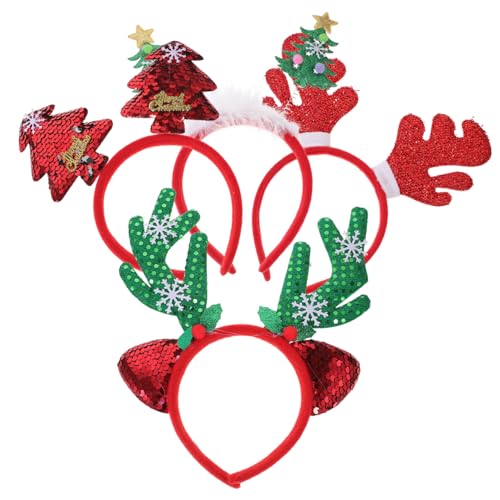 WOONEKY 4 Stück Stirnband Haarbänder Weihnachtsbaum Weihnachtsstirnband Weihnachtshaarschmuck Geweih Stirnband Weihnachtsaccessoires Stirnband Weihnachten Rentiergeweih Kopfschmuck von WOONEKY