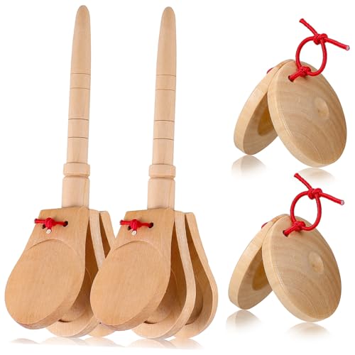 WOONEKY 4 Stück Teiliges Holz Castagnetten mit Griff Kleine Runde Castagnetten Natürliche Holzoptik Pädagogische Percussion Musikinstrumente für Vorschulkinder Fördert Koordination und WOONEKY 4 Stück Teiliges Holz Castagnetten mit Griff Kleine Runde Castagnetten Natürliche Holzoptik Pädagogische Percussion Musikinstrumente für Vorschulkinder Fördert Koordination und von WOONEKY