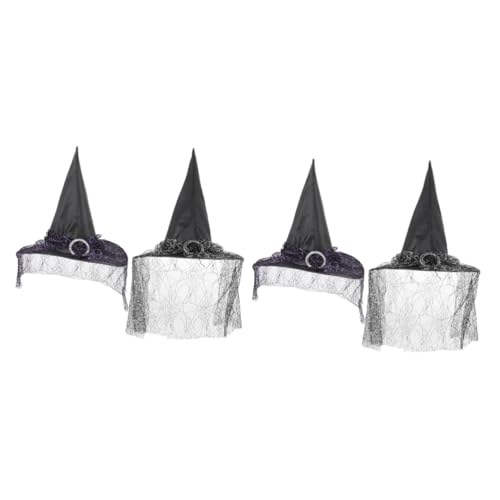 WOONEKY 4 Stück Zaubererhut Hüte Vintage-Hut Halloween-Zauberermütze Vintage Zauberermütze halloween kopfschmuck halloween kopfbedeckung Kindermütze Maskerade Hexenhut Polyester-Taft von WOONEKY