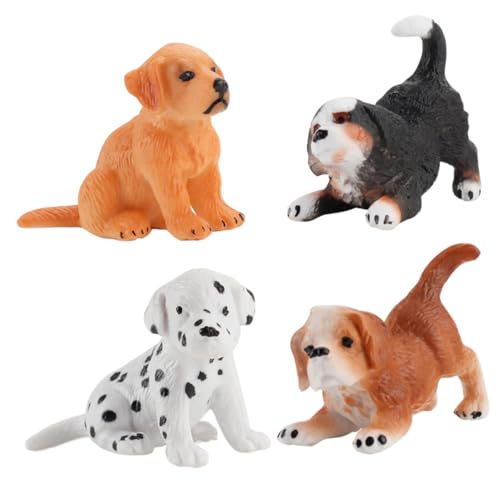 WOONEKY 4er Set Hundefiguren Spielset Realistische Miniatur Welpen Figuren Tier Zufälliger Stil von WOONEKY