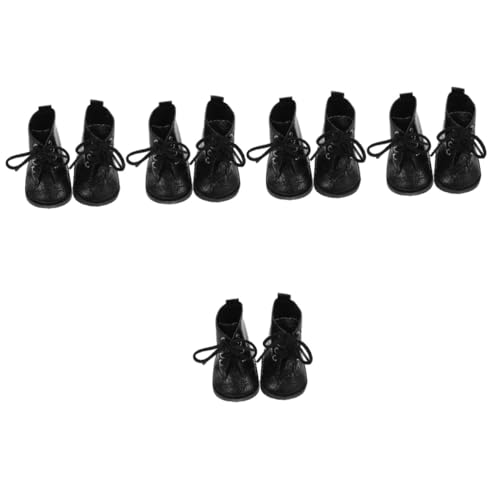 WOONEKY 5 Paare Puppenstiefel Dekorative Minischuhe Exquisite Minischuhe Spielpuppenschuhe Mini-schuhmodelle Miniaturpuppenschuhe Mini-szenenverzierungen Miniatur-schuhmodelle Black von WOONEKY