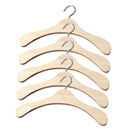 WOONEKY 5er-Pack Kleiderbügel aus Holz für Puppen Kleidergarderobe Miniatur-Puppenhalter praktisch für Babypuppen zum Ordnen von Spielzeug von WOONEKY