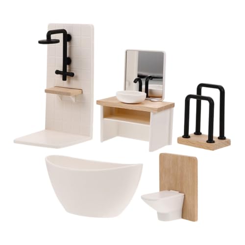 WOONEKY 5 Stück Puppenhaus Möbel mit Badewanne Toilette Waschbecken Handtuchhalter für Kreative Spiel Dekorationsideen WOONEKY 5 Stück Puppenhaus Möbel mit Badewanne Toilette Waschbecken Handtuchhalter für Kreative Spiel Dekorationsideen von WOONEKY