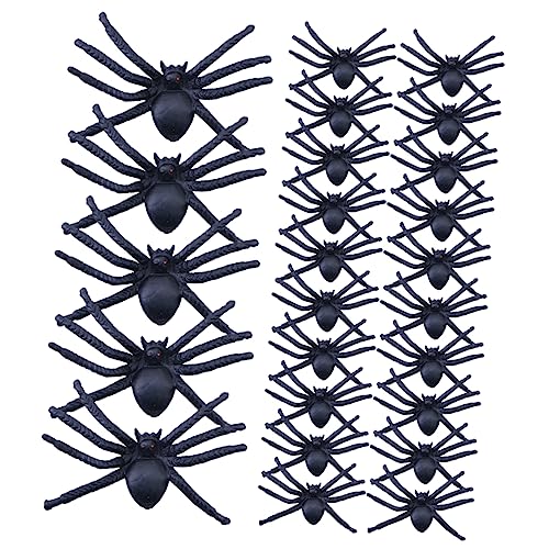 WOONEKY 50 Stück Streich Spinnenspielzeug Halloween-Spielzeug Spinnenmodell Halloween-Spinne Halloween Kleidung Halloween kostün Spinnendekor künstliches Spinnenspielzeug PVC Black von WOONEKY