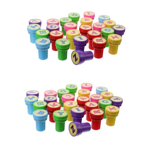 WOONEKY 52 STK Kinderstempel Anzüge für Kinder Tinte für Kinder kiddostempel Kinder Stempel Kinder Briefmarken Alphabetstempel für Kinder bunter Stempel selbstfärbende Stempel Plastik von WOONEKY