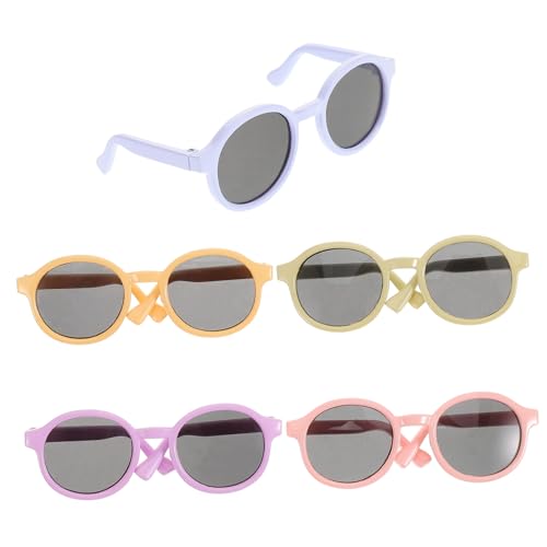 WOONEKY 5st Puppenbrille Sonnenbrillen Basteln Puppen Mini-Brille Katzenbrille Miniatur-puppenhaus-Brille Lesebrille Für Puppen Runde Drahtgläser Haustierbrillen Puppe Sonnenbrille Plastik von WOONEKY