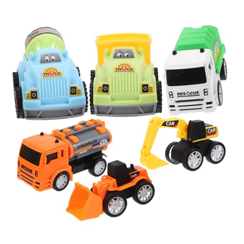 WOONEKY Kinder Spielzeug Kinderspiele Trucks 6 Teiliges Set Aus Spielzeugautos Für Rückziehfahrzeuge Mit Bagger Mischwagen Und LKW Robuste Und Lehrreiche Fahrzeuge Für Jungen Und Ädchen von WOONEKY