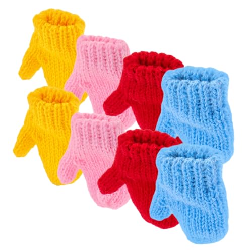 WOONEKY 8 Stück DIY Kunstbedarf Mini Strickhandschuhe Puppenhaus Miniaturen Mini Haushandschuhe Puppenzubehör Santa Puppenzubehör Puppenhandschuhe von WOONEKY