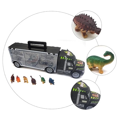 WOONEKY Dinosaurier Spielzeug Transporter Dinosaurier-LKW Dinosaurier-Miniatur Dinosaurier-Trailer Anhängerspielzeug Dinosaurier-spielzeugauto Dinosaurierfiguren Kinderspielzeug Black von WOONEKY