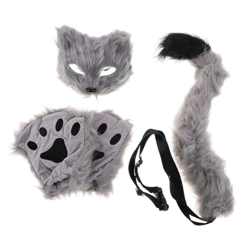 WOONEKY Halloween Maske Fuchsmaske Tiermasken Tierkostüm Fuchs Cosplay Kostüm Schwarze Katze Kostüm Cosplay Plüsch Fuchsschwanz Cosplay Wolf Katze Pelzige Maskerade Masken von WOONEKY