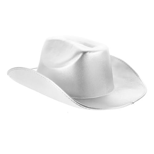 WOONEKY Hochzeit Cowboyhut Cowgirl-Hut Herren Cowboyhut Western-Cowboy-Hut Cowboyhut für Damen Dekorativer Hut Atmungsaktiver Hut Partydekorationen Hut mit Kuhdruck Hochzeitshut Eva Silver von WOONEKY