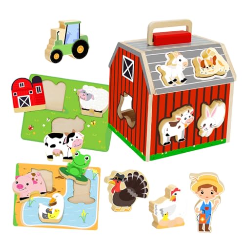 WOONEKY Holzpuzzle Bauernhof für Kleinkinder Kognitive durch Form und Farbenerkennung Montessori Lernspielzeug Stressfreie Montage Interaktives Scheunen für Kreative Entwicklung WOONEKY Holzpuzzle Bauernhof für Kleinkinder Kognitive durch Form und Farbenerkennung Montessori Lernspielzeug Stressfreie Montage Interaktives Scheunen für Kreative Entwicklung von WOONEKY