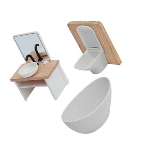 WOONEKY Maßstab Puppenhaus Waschbecken Toilette Dusche Langlebiges Kunststoff-Holz für Rollenspiel Badezimmerdekoration WOONEKY Maßstab Puppenhaus Waschbecken Toilette Dusche Langlebiges Kunststoff-Holz für Rollenspiel Badezimmerdekoration von WOONEKY