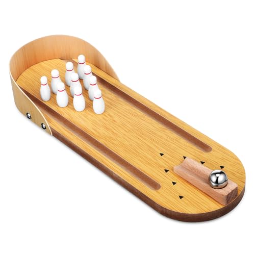 WOONEKY Mini Bowling Spielset aus Holz Tisch Bowling für Erwachsene Kompakt und Tragbar Indoor Spielspaß für Familie Party und Eltern Junge Mädchen Interaktion WOONEKY Mini Bowling Spielset aus Holz Tisch Bowling für Erwachsene Kompakt und Tragbar Indoor Spielspaß für Familie Party und Eltern Junge Mädchen Interaktion von WOONEKY