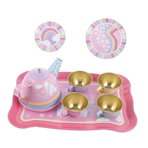 WOONEKY Mini Teegeschirr Set Aus Eisen Für 6 Teiliges Teeservice Mit Buntem Zubehör Für Fantasievolles Der Kinderküche Geeignet Ab 3 Jahren von WOONEKY