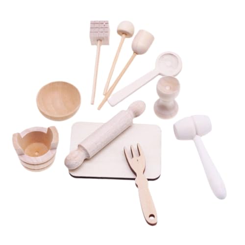 WOONEKY Miniatur Backwerkzeuge Set Aus Holz Für Puppenhäuser 11 Teiliges Zubehör Für Die Perfekte Mini Küche Inkl Klemmbrett Und Miniatur Grill Ideal Für Kreatives Und Dekorieren von WOONEKY